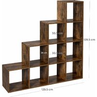 VASAGLE Staircase Shelf, 10-Cube Storage Unit, Wooden Display Rack, Free Standing Shelf, for Study, Living Room, Bedroom, Rustic Brown by SONGMICS LBC10BX