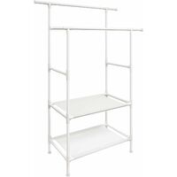 Clothes Rack, Metal Clothing Stand with 2 Hanging Rails and 2 Storage ...