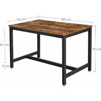 VASAGLE Dining Table for 4 People, Kitchen Table, 120 x 75 x 75 cm, Heavy Duty Metal Frame, Industrial Style, for Living Room, Dining Room, Rustic Brown KDT75X - Rustic Brown