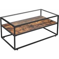 Coffee Table, Cocktail Table with Tempered Glass Top, Stable Steel Frame, Living Room Decoration, Rustic Brown and Black LCT30BX