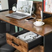 VASAGLE Computer Desk with Shelf Unit, Office Desk with Cabinet and Drawer, Study, Easy Assembly, Steel, Industrial Design, Rustic Brown and Black by SONGMICS LWD65X - Rustic Brown and Black