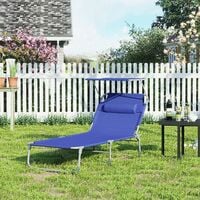 Lounger, Sunbed, Large Reclining Sun Chair, 71 x 200 x 38 cm, Load Capacity 150 kg, with Headrest, Reclining Backrest, Sunshade, Foldable, for Garden, Dark Blue GCB22BUV2