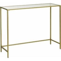 VASAGLE Console Table, Tempered Glass Table, Modern Sofa or Entryway Table, Metal Frame, Sturdy, Adjustable Feet, for Living Room, Hallway, Golden by SONGMICS LGT26G