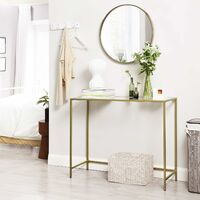 VASAGLE Console Table, Tempered Glass Table, Modern Sofa or Entryway Table, Metal Frame, Sturdy, Adjustable Feet, for Living Room, Hallway, Golden by SONGMICS LGT26G