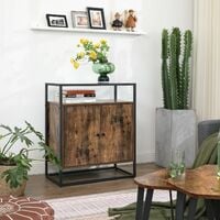 VASAGLE Sideboard, Storage Cabinet, Kitchen Cabinet with Glass Surface, Living Room, Hallway, Office, Stable Steel Frame, Tempered Glass, Industrial Design, Rustic Brown and Black by SONGMICS LSC013B01 - Rustic Brown and Black