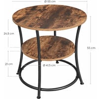 VASAGLE Side Table Round, End Table with 2 Shelves, Living Room, Bedroom, Easy Assembly, Metal, Industrial Design, Rustic Brown by SONGMICS LET56BX - Rustic Brown