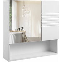VASAGLE Mirrored Bathroom Cabinet, Storage Cupboard Wall Mounted, Wall Cabinet Storage, with Adjustable Shelves, Buffer Hinges, 54 x 15 x 55 cm, White by SONGMICS BBK21WT - White