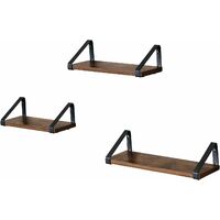 VASAGLE Wall Shelves, Industrial Floating Shelf Wall Mounted, Set of 3, Stable Display Stand for Living Room, Bathroom, Kitchen, Rustic Brown by SONGMICS LWS33BX - Rustic Brown