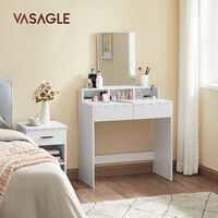 VASAGLE Dressing Table with Large Rectangular Mirror, Makeup Table with 2 Drawers and 3 Open Compartments, Vanity Table, Modern Style, White by SONGMICS RDT113W01 - White
