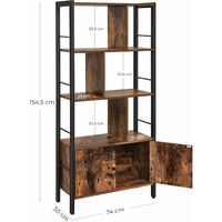 VASAGLE Bookshelf, Storage Shelf, Large Bookcase with 4 Shelves, Stable Steel Structure, Industrial Style, Rustic Brown and Black by SONGMICS LBC022B01 - Rustic Brown, Black