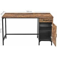 VASAGLE Computer Desk, Writing Desk for Study, Office Desk with Drawer and Cabinet, Home Office, Living Room, Bedroom, Study, Simple Assembly, Metal, Industrial Design, Rustic Brown by SONGMICS LWD51X - Rustic Brown