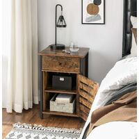 VASAGLE Nightstand with Drawer, End Table with Storage, Shutter Door, Side Table for Bedroom, Living Room, Metal Frame, Industrial Style, Rustic Brown and Black by SONGMICS LET063B01 - Rustic Brown and Black