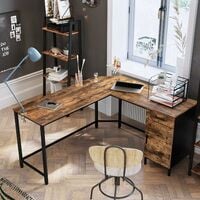 VASAGLE Corner Desk, L-Shaped Computer Desk, Office Desk with Cupboard and Drawer, Study, Space-Saving, Easy Assembly, Steel, Industrial Design, Rustic Brown and Black by SONGMICS LWD74X
