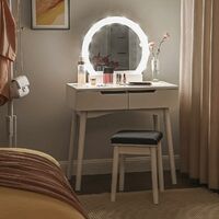 VASAGLE Dressing Table Set with Mirror and Light Bulbs for Makeup, Vanity Table with 2 Large Sliding Drawers and Cushioned Stool, White by SONGMICS RDT011W03 - White