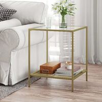 VASAGLE 2-Tier End Table, Side Table, Accent Table with Tempered Glass Top and Mesh Shelf, Stable Steel Frame, for Living Room Bedroom, Gold and Transparent Colour by SONGMICS LGT030A01 - Gold and Transparent Colour