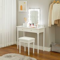 VASAGLE Dressing Table Set, Makeup Table Set with Cushioned Stool, 10 Dimmable Light Bulbs, 2 Large Drawers with Clear Tempered Glass Top and 2 Small Drawers, Gift Idea, White by SONGMICS RDT190W01 - White