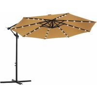Cantilever Garden Patio Parasol with Solar-Powered LED Lights, 3 m Offset Parasol with Base, UPF 50+ Banana Hanging Umbrella, Crank for Opening Closing, Taupe GPU018K01 - Taupe