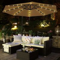 Cantilever Garden Patio Parasol with Solar-Powered LED Lights, 3 m Offset Parasol with Base, UPF 50+ Banana Hanging Umbrella, Crank for Opening Closing, Taupe GPU018K01 - Taupe