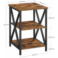 VASAGLE Side Table, End Table with X-Shape Steel Frame and 2 Storage Shelves, Night Table, Farmhouse Industrial Style, 40 x 40 x 60 cm, Rustic Brown and Black by SONGMICS LET278B01 - Rustic Brown and Black