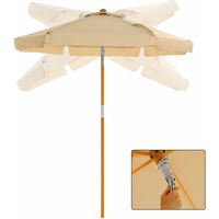 Garden Parasol 2 m, Wooden Patio Parasol Umbrella, Sunshade with UPF 50+ Protection, Wooden Pole and Ribs, Tilt, Base Not Included, for Outdoor Balcony Terrace, Taupe GPU201K01 - Taupe