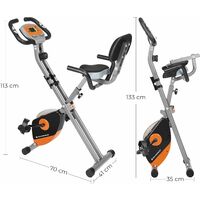 Exercise Bike, Indoor Cycling Bike, Home Fitness Trainer, Foldable with Backrest, Pulse Sensor, Phone Holder, 8 Magnetic Resistance Levels, 100 kg Max. Weight SEB012O01 - Orange and Grey