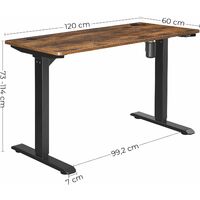 Electric Desk, Desk Stand, Table Frame with Motor, Continuous Height Adjustment, Length Adjustable, 120 x 60 x (73-114) cm, Steel, Vintage Brown/Black LSD011B01 - Vintage Brown/Black