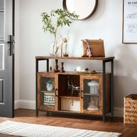 VASAGLE Sideboard, Buffet Table with 2 Transparent Glass Doors, TV Cabinet, with Adjustable Shelves, for Dining Room, 110 x 35 x 80 cm, Industrial Style, Rustic Brown and Black by SONGMICS LSC095B01 - Rustic Brown and Black