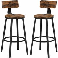 VASAGLE Bar Stools, Set of 2 Tall Bar Chairs with Backrest, Kitchen Stools, Steel Frame, 73.2 cm High Seat, Easy Assembly, Industrial, Rustic Brown and Black by SONGMICS LBC026B01V1 - Rustic Brown and Black