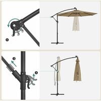 Cantilever Garden Parasol with Solar-Powered LED Lights, 3 m Banana Patio Umbrella, Crank for Opening Closing, Sunshade with Protection UPF 50+, Taupe GPU118K01 - Taupe