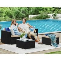 Garden Furniture Set, 5-Piece Patio, PE Rattan Patio Furniture Set, Outdoor Corner Sofa Couch, Handwoven Rattan Patio Conversation Set, with Cushions and Glass Table, Brown and Taupe GGF005K05 - Brown and Beige