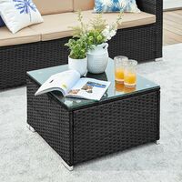 Garden Furniture Set, 5-Piece Patio, PE Rattan Patio Furniture Set, Outdoor Corner Sofa Couch, Handwoven Rattan Patio Conversation Set, with Cushions and Glass Table, Black and Taupe GGF005B05 - Black and Beige