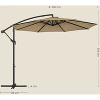 Cantilever Garden Parasol, 3 m Banana Patio Umbrella with Base, Hanging Umbrella with Crank for Opening Closing, Sunshade with Protection UPF 50+, Taupe GPU116K01