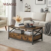 VASAGLE Coffee Table, Living Room Table, with 2 Drawers and Open Storage Shelf, X Shaped Steel Frame, 100 x 55 x 45 cm, Industrial Style, Rustic Brown and Black LCT201B01