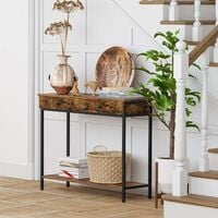 VASAGLE Console Table, Entrance Table, Sofa Table with 2 Drawers, Steel Frame, Stable, for Hallway, Bedroom, Living Room, Industrial Style, Rustic Brown and Black LNT010B01