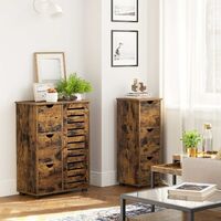 VASAGLE Bathroom Floor Cabinet, Wooden Storage Unit with 3 Drawers, Single Door with 2 Adjustable Shelves, for Living Room, Kitchen, Entryway, Rustic Brown BBK143X01