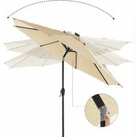 SONGMICS 3 m Garden Parasol Umbrella with Solar-Powered LED Lights, Sunshade with UPF 50+ Protection, Tilting, Crank Handle for Opening Closing, Base Not Included, Beige GPU033M01