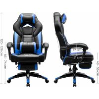 SONGMICS Gaming Chair, Office Racing Chair with Footrest, Ergonomic Design, Adjustable Headrest, Lumbar Support, 150 kg Weight Capacity, Black and Blue OBG77BUUK