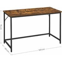 VASAGLE Writing Desk, Computer Desk, Small Office Table, 120 x 60 x 75 cm, Study, Home Office, Simple Assembly, Steel, Industrial Design, Rustic Brown and Black LWD039B01