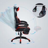 SONGMICS Gaming Chair, Office Racing Chair with Footrest, Ergonomic Design, Adjustable Headrest, Lumbar Support, 150 kg Weight Capacity, Black and Red OBG77BRUK