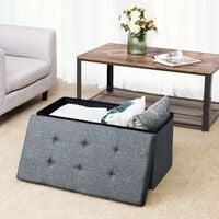 SONGMICS Ottoman Linen Fabric Folding Storage Footstool Versatile Space-saving 76 x 38 x 38 cm Dark Grey LSF84GYZ