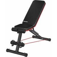 SONGMICS Adjustable and Foldable Weight Bench, Home Gym Workout Bench, Multifunctional, Backrest with 7 Tilting Angles, with 2 Elastic Ropes, Exercise Dumbbell Bench Press, Black and Red SWB801R01
