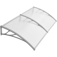 Polycarbonate Door Canopy, 195 x 96 cm, 5 mm Thick, Window Rain Corrugated Awning Shelter, Porch Canopy for House Fronts, Transparent and Grey GVH191