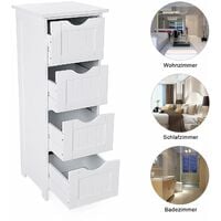 Bathroom Storage Cupboard Storage Cabinet Standing Wooden with 4 drawers 30 x 30 x 82cm White LHC40W - White