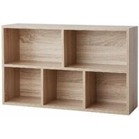 Wooden 5-grid Bookcase File Organiser and Floor Standing Bookshelf Rack Holds Books and DVDs 50 x 24 x 80cm Oak LBC25NL