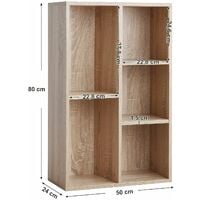 Wooden 5-grid Bookcase File Organiser and Floor Standing Bookshelf Rack Holds Books and DVDs 50 x 24 x 80cm Oak LBC25NL