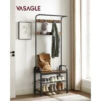 VASAGLE Coat Rack Hat and Coat Stand Hall Shoes Rack Umbrella Bag Stand with Removable Hooks Height 183cm Metal Vintage by SONGMICS HSR40B - Vintage