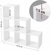 VASAGLE Bookcase Staircase Shelf, 6-Cube Storage Unit, Wooden Display Rack, Free Standing Shelf, Room Divider Step Rack, White by SONGMICS, LBC63WT - White