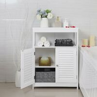 VASAGLE Wooden Bathroom Floor Cabinet Storage Organizer Rack Cupboard Free Standing with Double Shutter Door White by SONGMICS BBC40WT - White