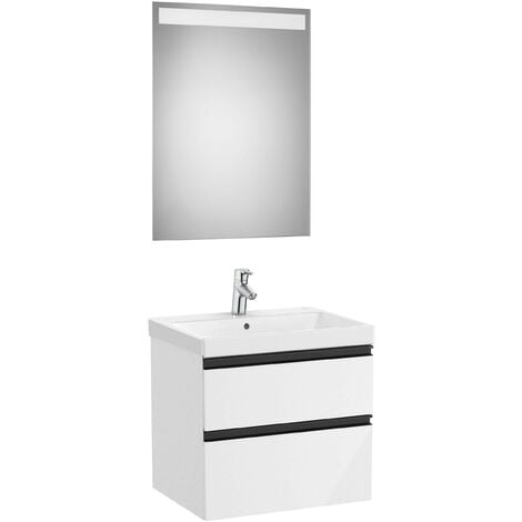 Conjunto de baño con espejo y aplique LED de 90 cm de color blanco Victoria-N  Roca