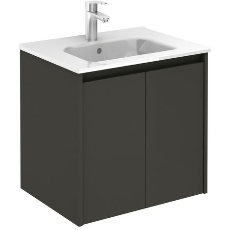 Conjunto mueble de baño de 2 puertas compacto SANSA - ROYO Color: Gris arenado - Opciones: Mueble + Lavabo - Medidas: 60 cm (1/4)